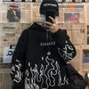 Men Student Hoodie Round Neck Long Sleeve Pullover Sweatshirt Creative Graffiti Flame Pullover Harajuku Oversized Loose Hooded Sweat Shirt