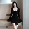Pure desire purple long-sleeved dress women's autumn chiffon short skirt sexy tight hip skirt new year