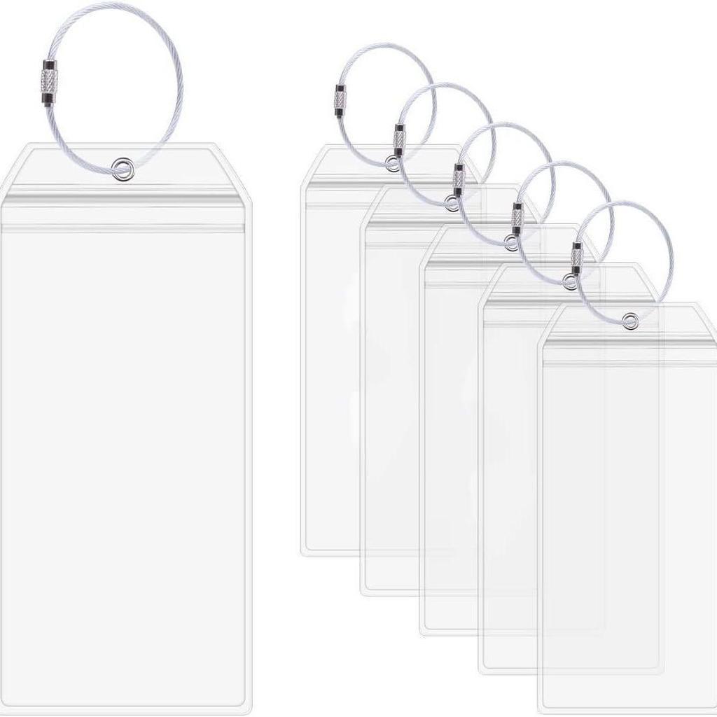 Vodotěsná PVC jmenovka na zavazadlo (19x6.4cm) se zipovým uzávěrem a ocelovým drátěným očkem