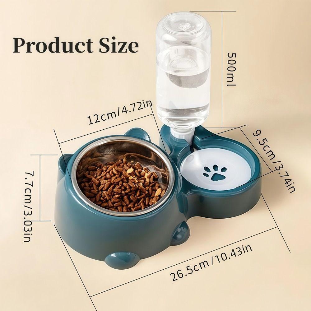 Automatic Pet Feeder Water Dispenser Slanted Opening No Power Required Cat Dog Feeders Stainless Steel 2-IN-1 Pet Bowl