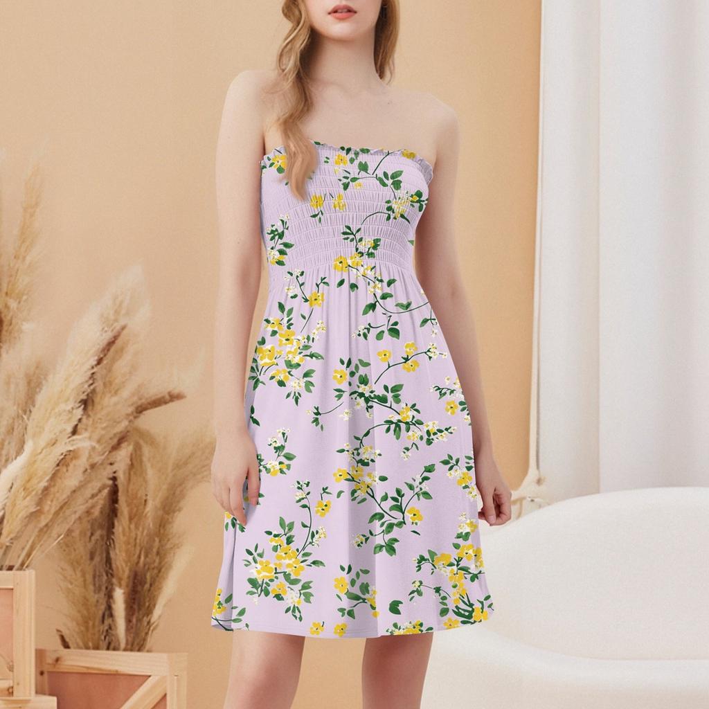 Fashionable Women's Casual Tube Top Print Sleeveless Dress