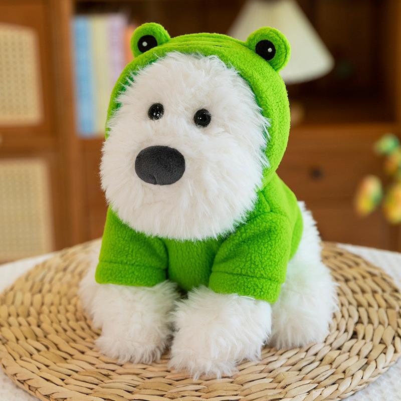 Adorable Plush Highland White Terrier Dog Toy Soft And Cuddly With Bee And Frog Outfits For Kids