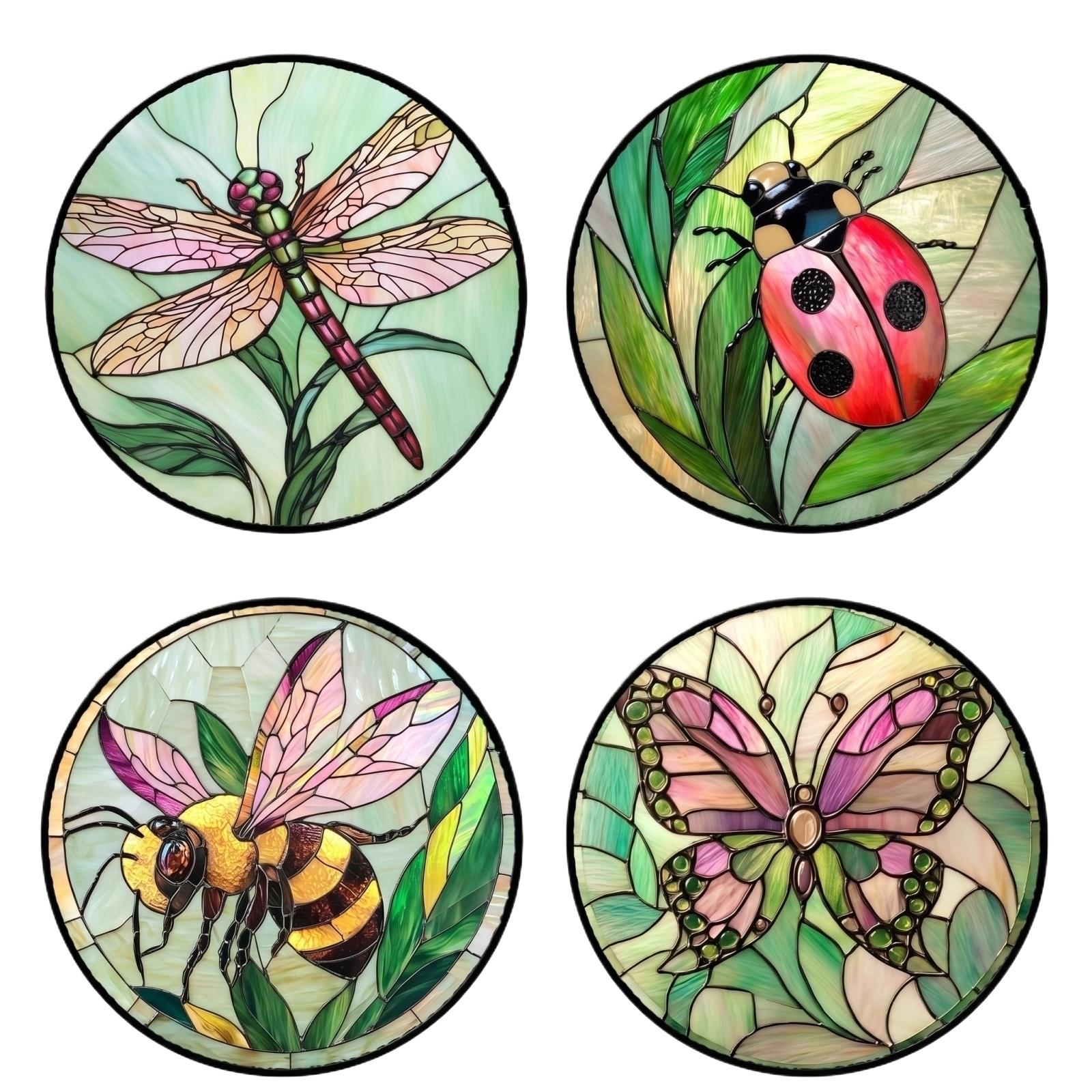 

Set of 4 Acrylic Sun Catcher Hanging Decorations 2D Insect Designs Dragonfly Ladybug Bee Butterfly Window Ornament one size