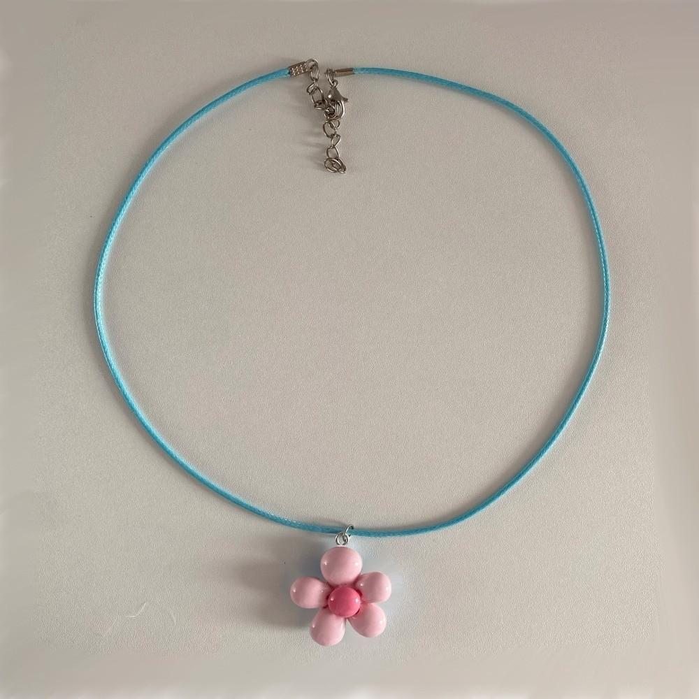 

Sweet Flower Necklace Colorful Rope Choker Pastoral Style Statement Necklace Women Style F