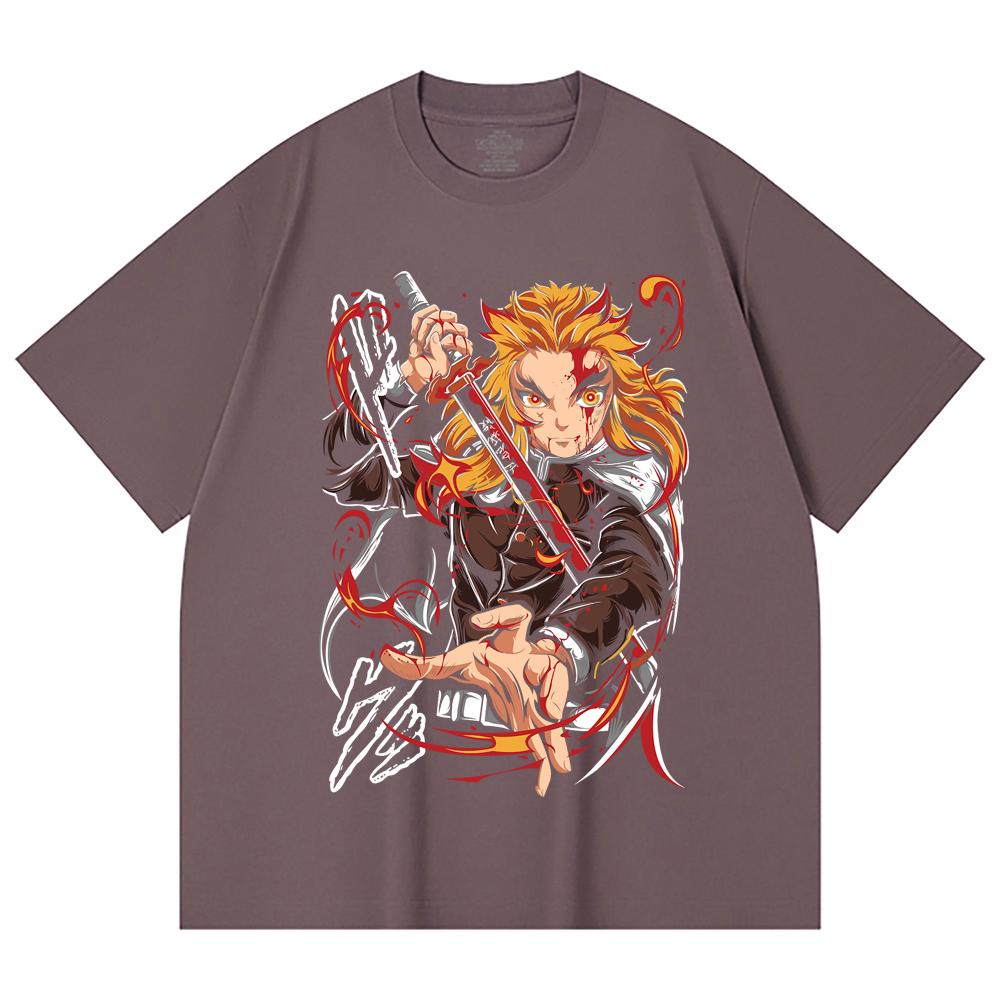 230 Gsm 100% Cotton Demon Slayer V85 Rengoku Print Unisex Heavy Cotton T Shirt