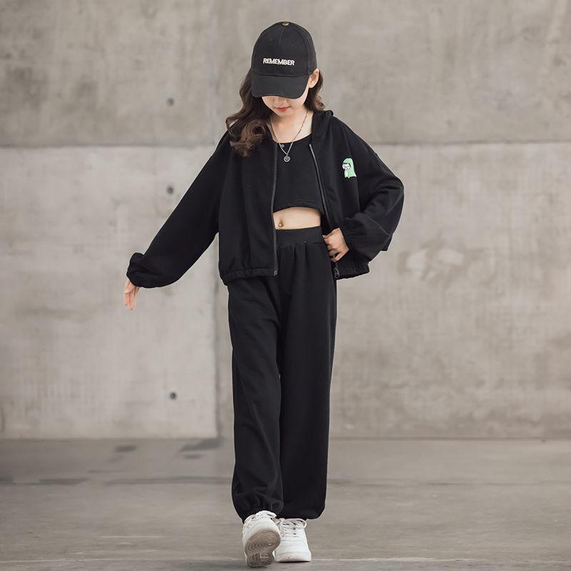 Ensemble de Sport 3 Pièces pour Filles (Grands Enfants) Haut à Manches Longues Coupe Ample avec Pantalon et Gilet Survêtement Décontracté Élégant pour le Printemps l'Automne