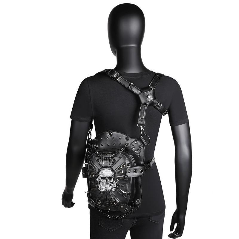 Guangzhou bag women's European and American punk locomotive bag skull shoulder women's messenger bag PU outdoor fanny pack