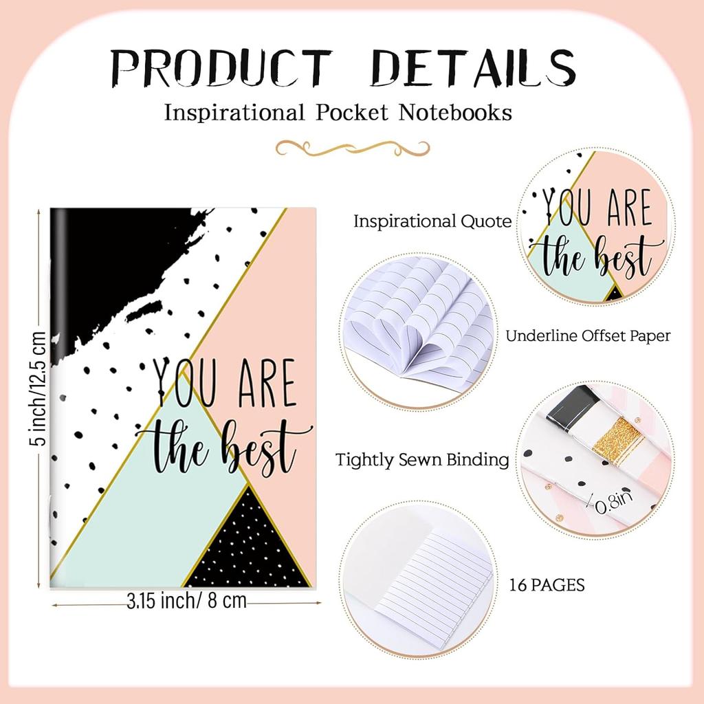 Sherr 72 Pcs Inspirational Notepads Party Favors Mini Motivational Journal Notebook Glitter Lines and Dots Inspiring Small Pocket Notepads Bulk for