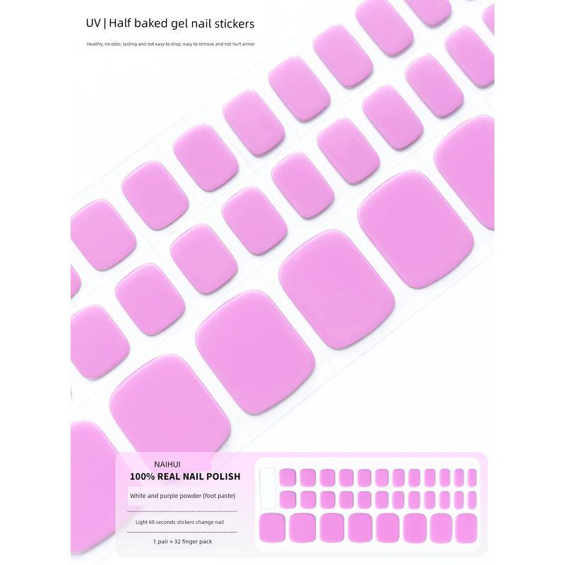

[Buy 1 Get Light] Pure Color Footsticker Nail Nail Stickers Gel UV Semi-Baked Stickers Elegant White Stickers Full Stickers White purple powder [32 finger light]]