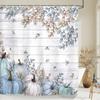 Baccessor Fall Thanksgiving Blue White Pumpkins Shower Curtain Eucalyptus Leaves Autumn Shower Curtain Polyester Fabric Bathroom Bath Home Decor