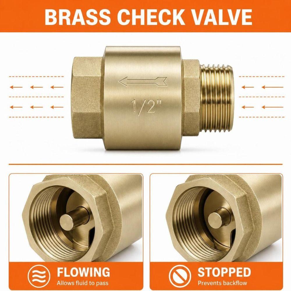 BSPT Thread Brass Check Valve Male To Mal Spring Check Valve Durable Pipe Check Valve