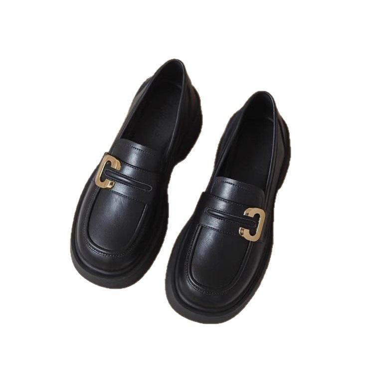 British soft-soled brown small leather shoes spring new retro platform loafers