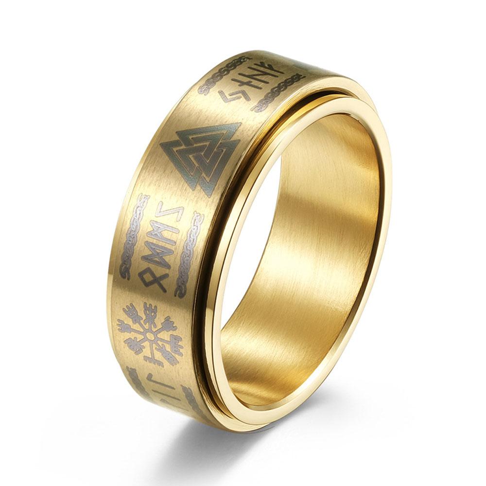 Nordic Rune Rotatable Titanium Steel Couples Ring, Rune Engraved Stress Relief Men's Rings