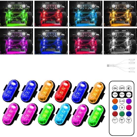 Wireless LED Lights for Car, Wireless Rock Lights with 8 Colors 10 Modes,Led Strobe Warning Light, Motorcycles, Boats, Camping, Bikes,