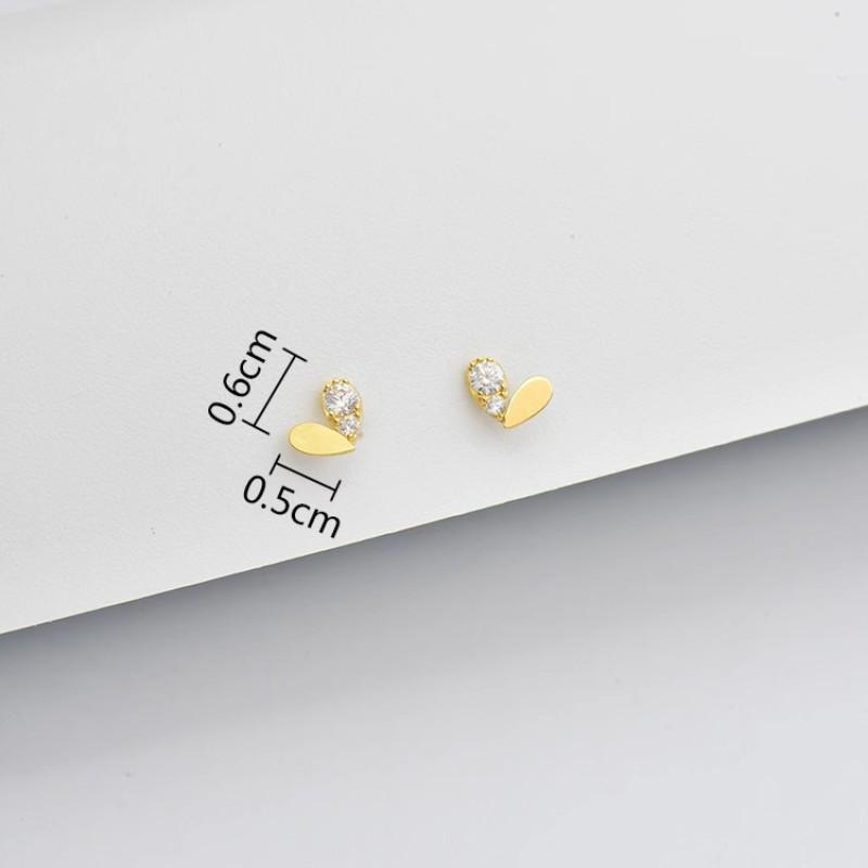 Real 925 Sterling Silver Delicate Simple Inlaid Zircon Heart Stud Earring For Women Girls Wedding Party Gift Jewelry