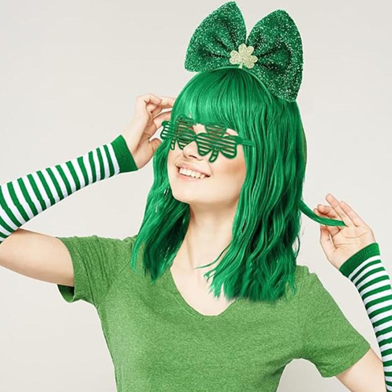 Green Leprechaun Hat Suspenders Striped Thigh High Socks Set Saint Patricks Day Costume Accessories Leprechaun Costume