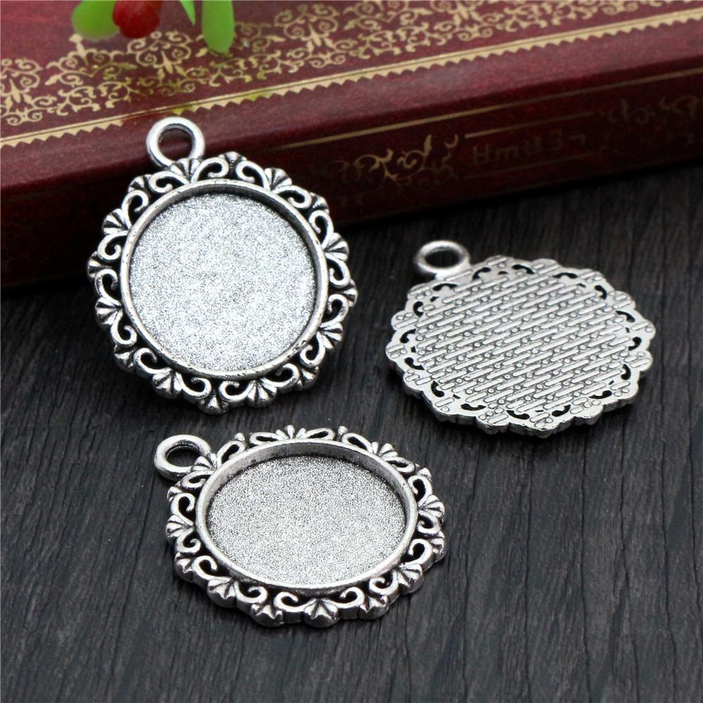 10pcs 18mm Inner Size Alloy Pendant Cabochons Blank Base Setting Bezel Tray DIY Jewelry Making Accessories Findings for Necklace