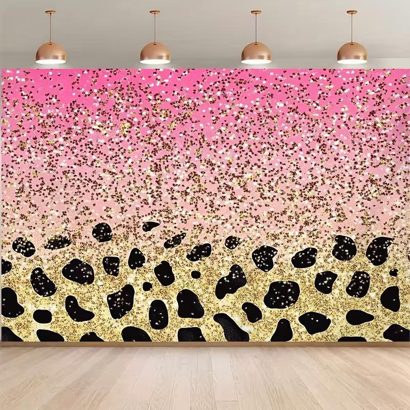 2D Pink Gold Glitter Leopard Print Backdrop Gradient Sparkly Photography Background Cloth 47.2x31.5inch/120*80cm