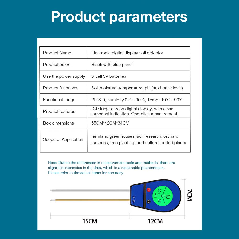 3 in 1 Soil PH Meter Moisture Temp PH Tester Humidity Sunlight Garden Flowers Moist Detector Soil Moisture Sensor Meter