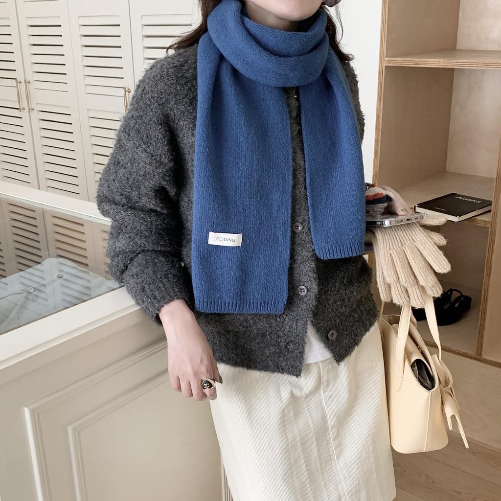 Hick Knitted Snood for Women 160x20cm Warm Winter Neck Warmer Solid Color Cashmere-like Fleece Scarf