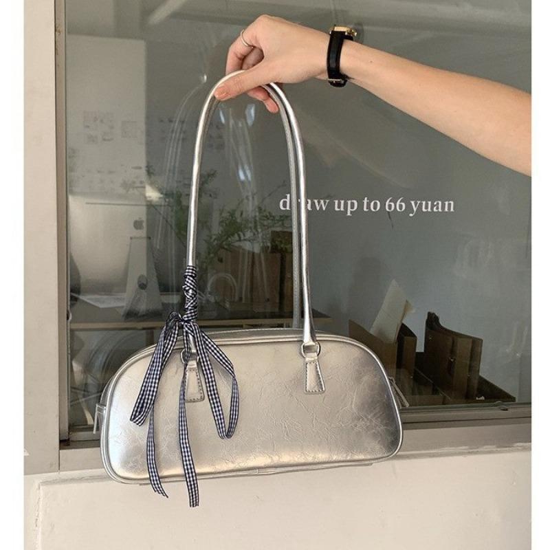 

Spring new niche design ballet style portable women s bag trendy versatile silver shoulder armpit bag trendy Standard