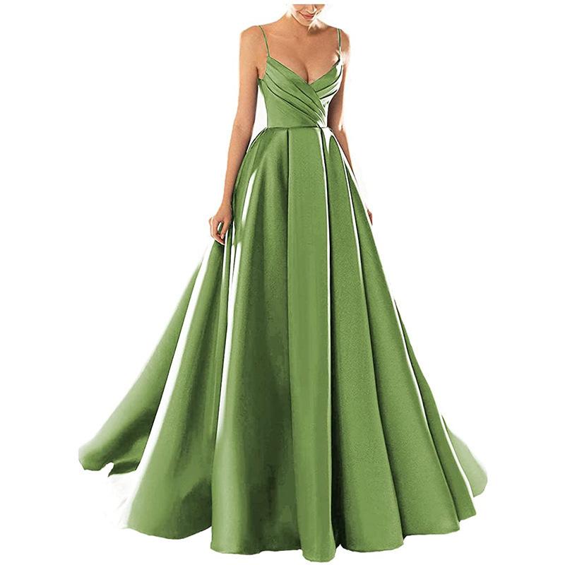 Evening Dress European and American New Satin Temperament Long Suspender Banquet Host Suspender Evening Dress