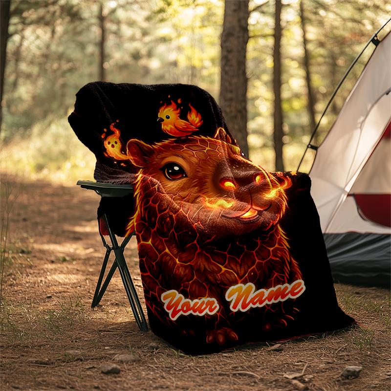 1PC Custom Name Luminous Capybara Birds Flannel Blanket Versatile,all-season Throw Suitable for the Living Room,bedroom,camping,travel,and Gift