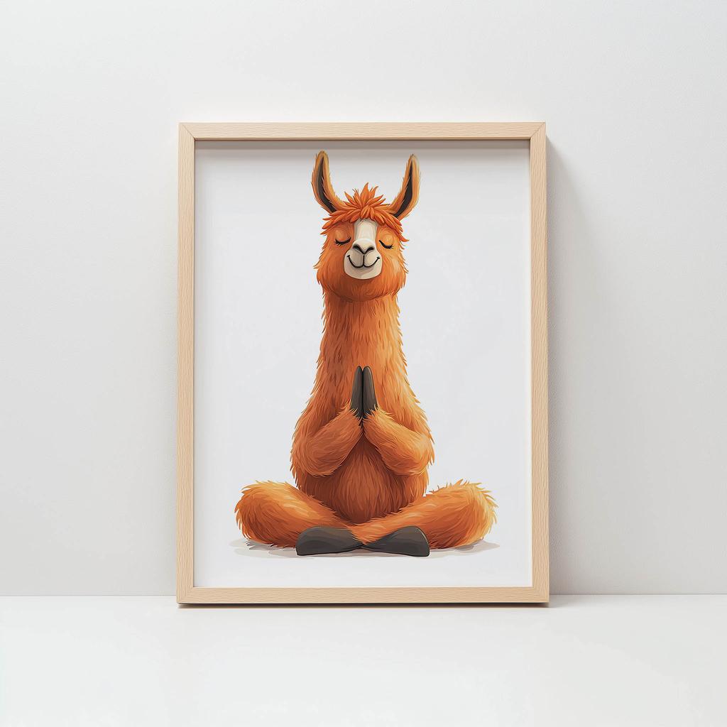 Plakat Medytująca Lama Plakat Medytująca Lama, 50X70 Cm, Rama Aluminiowa Złota, Papier Matowy 230 Gsm
