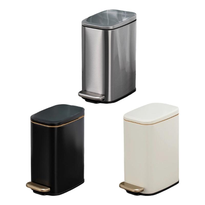 Stainless Steel Rectangular Trash Can 6L Bathroom Waste Bin with Odor Control Seal Lid Slip Resistant Base Home Supply