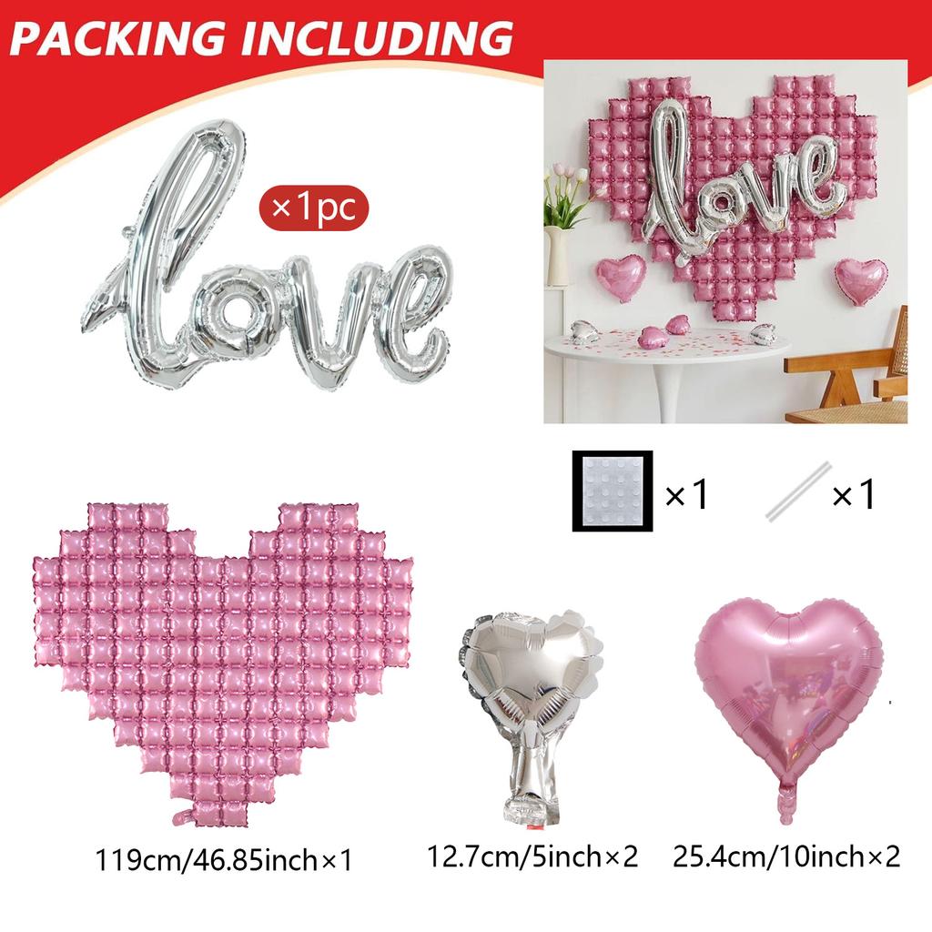 Wedding Season Love and Red Heart Balloon Set, Wedding Season Decoration, Anniversary, Romantic Mother's Day Decoration