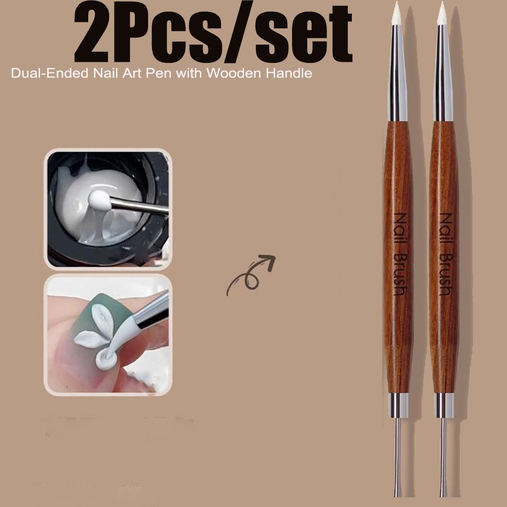 1/2Pc Double-ended Silicone Nail Art Carved Pen 16x1cm Multi-Function Mix Gel Nail Builder Pen DIY Painting/Sculpture Nail Brush