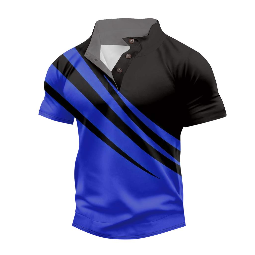 Letní pánská košile s krátkým rukávem na knoflíky se stojáčkem, ležérní módní top