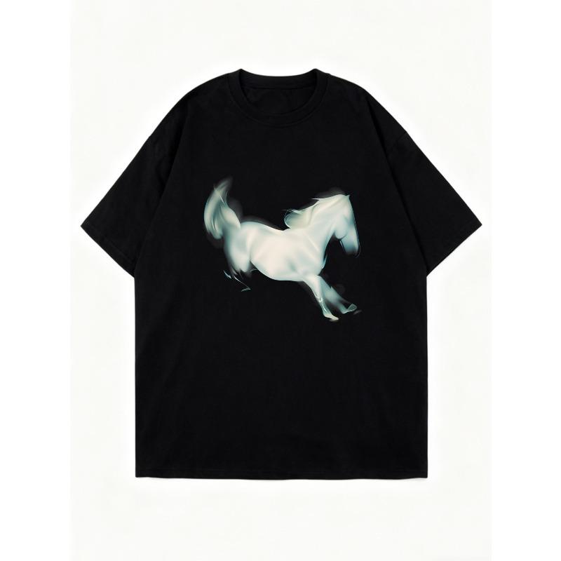 Oversized T Shirt Dress Black Horse Print Casual Streetwear Fashion Women Summer Outfit