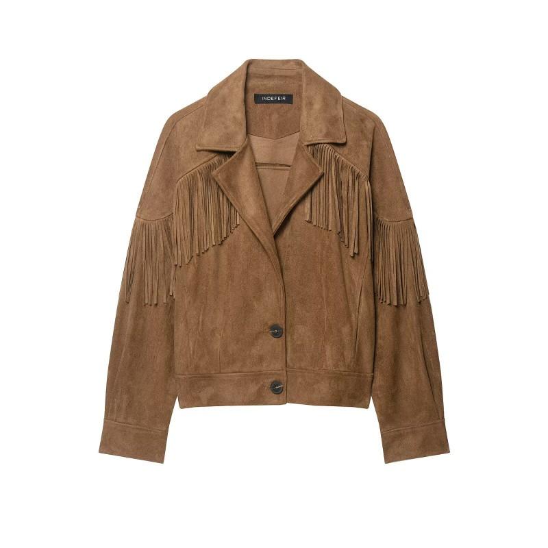 2026 Womens Suede Fringe Jacket Loose