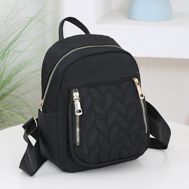 

Высококачественный нейлоновый городской модный женский рюкзак большой вместимости на молнии в минималистичном повседневном стиле для студентов 21x10x17cm чёрный