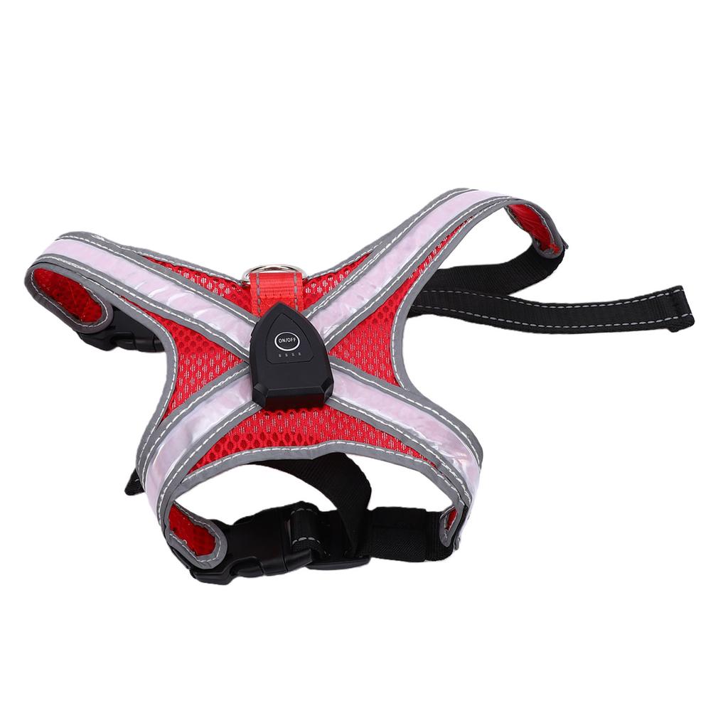 LED Illuminated Dog Harness Light Up Vest for Pet Dog Night Walking USB Rechargeable Adjustable Lightweight Red