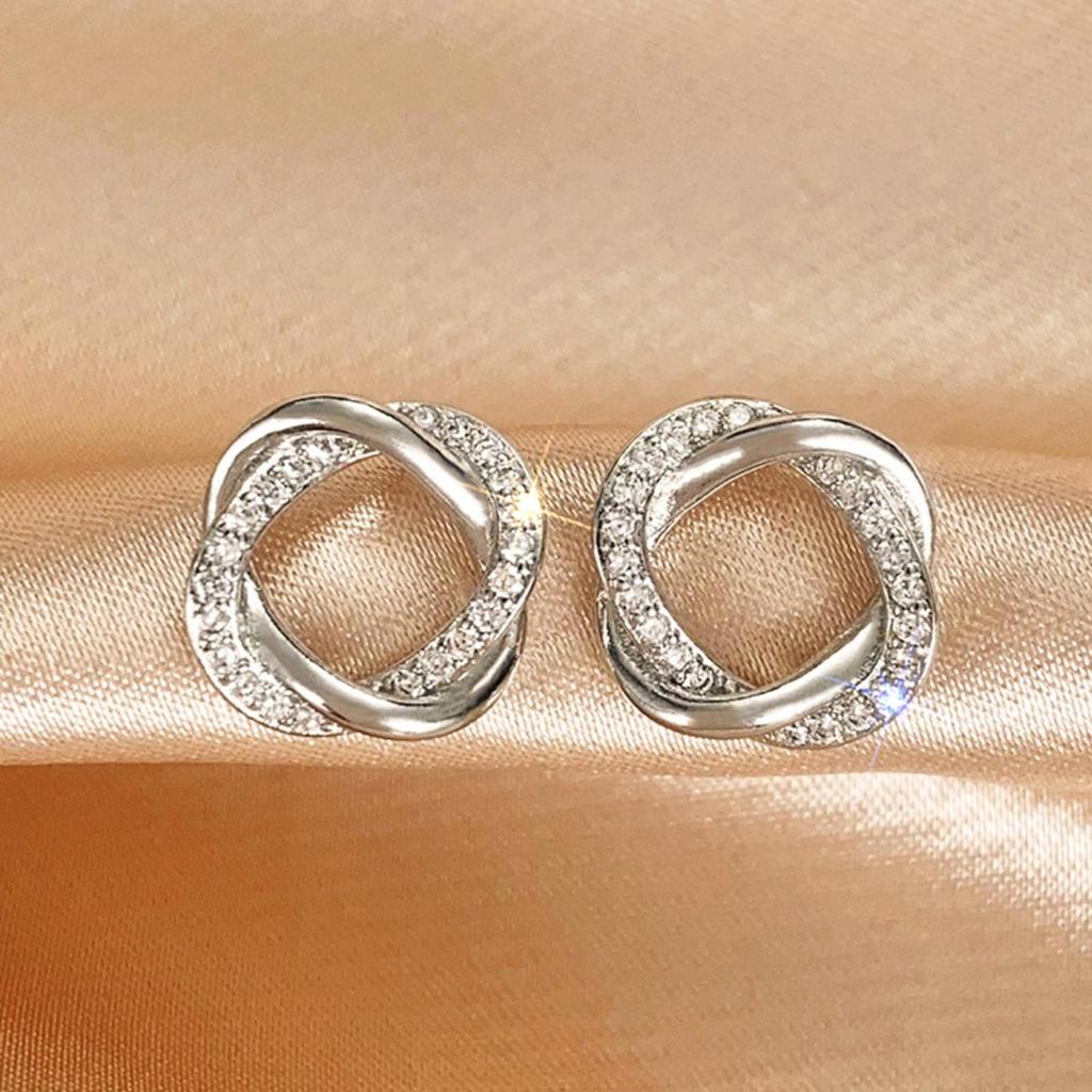 Twisted Knot Stud Earrings for Women Sparkly Interlocking Circle Earrings Minimalist Daily Fashion Jewelry