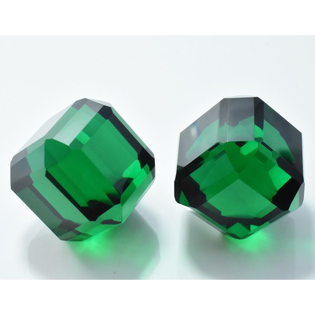 Unique Lab-Created Emerald Green Cube Cut 94.15 Ct CERTIFIED Loose Gemstone Pair 1S-833
