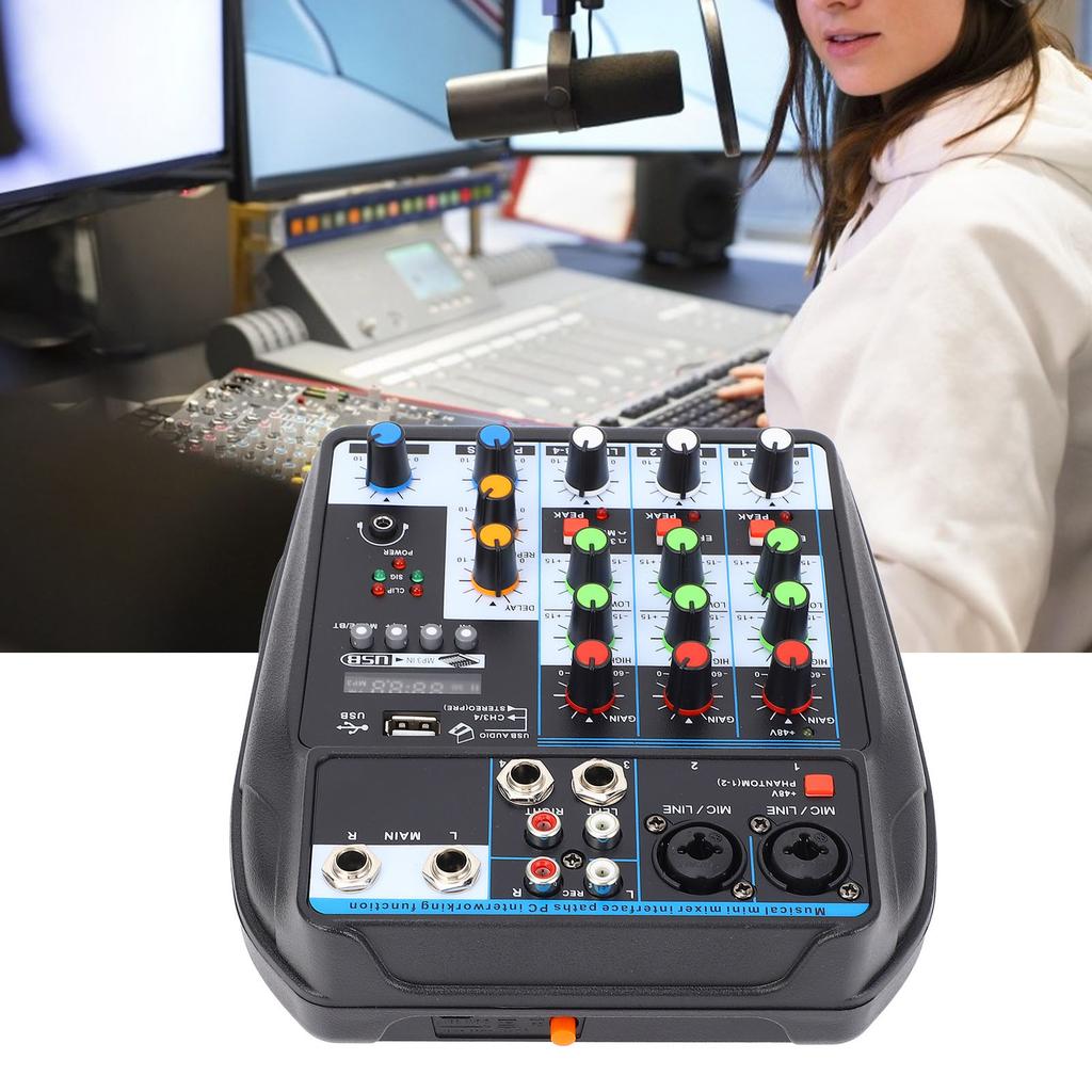 F4‑MB Portable Mini Mixer 4 Channel DJ Audio Mixer Sound Board Console for PC Recording Singing Webcast Party