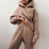 2026 Womens Solid Color Hooded Sweatshirt Jogger Pants Set Casual Two-Piece Outfit Collection