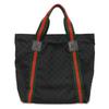 Used 9539 GG Canvas Tote 189669 7924 A4 Cotton Calfskin Web Stripe Green Red Logo Embossed Black Unisex from Japan
