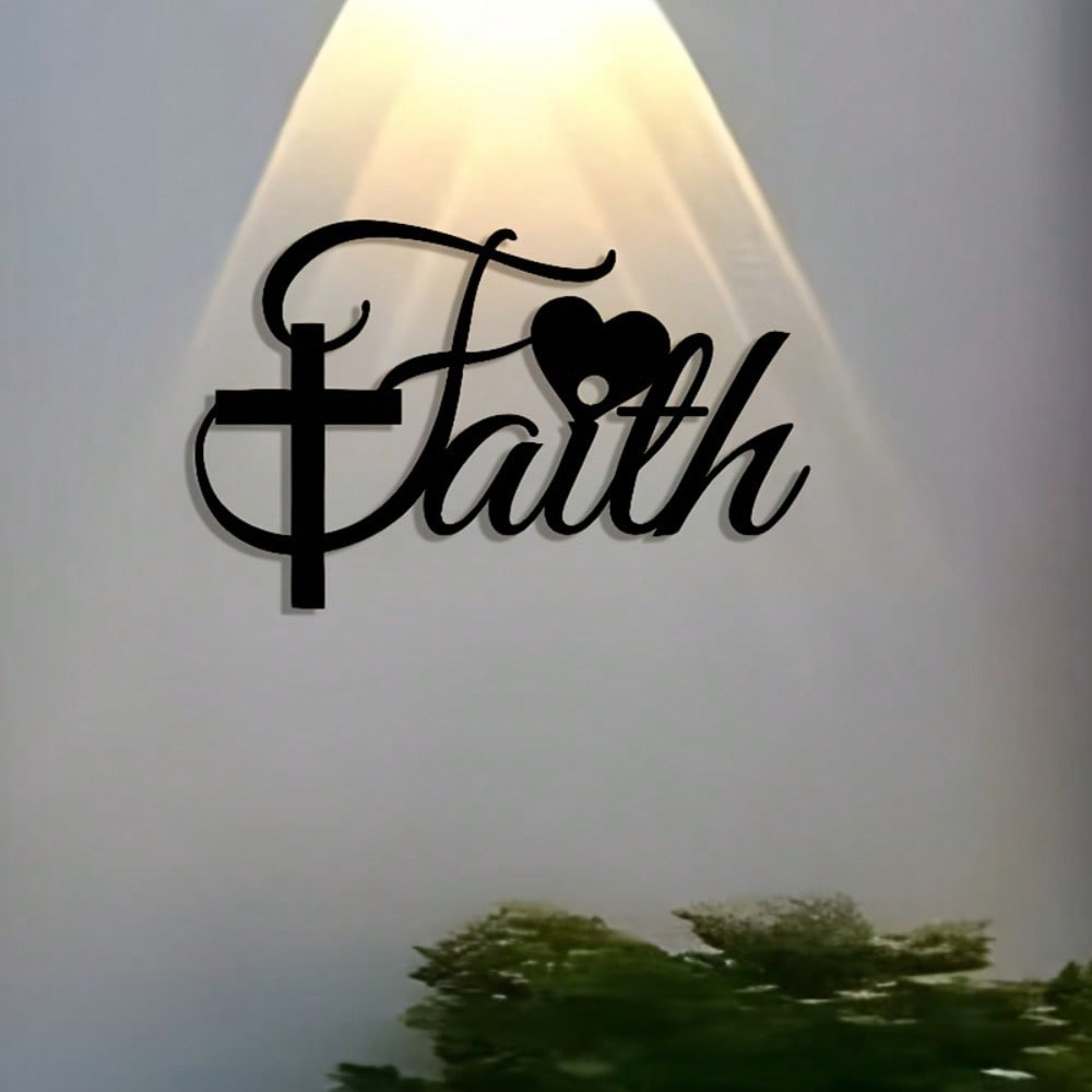 Faith Theme Iron Wall Art Abstract Metal Decor for Living Room Bedroom Cafe Office Gift