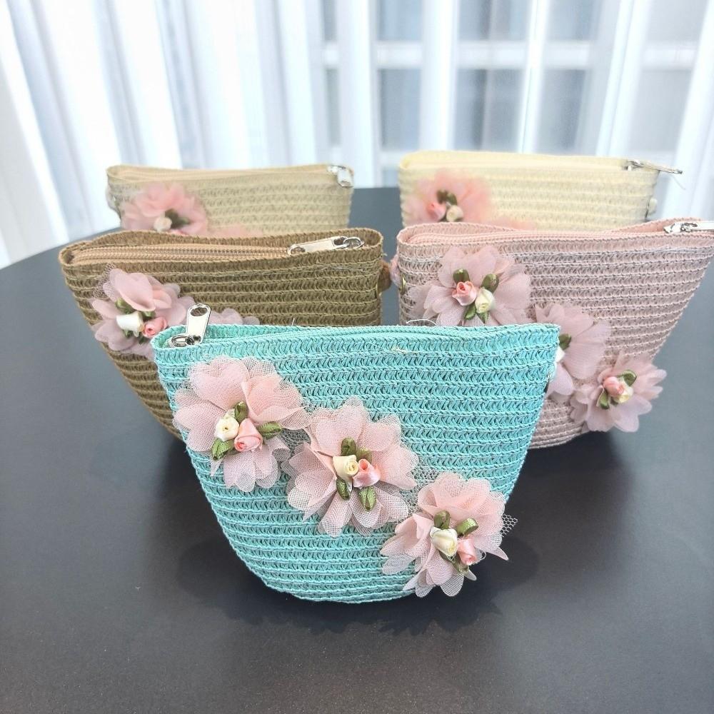 Solid Color Sun Hat Floral Style Fisherman Hat Trend Straw Hat Small Bag Set Fashion Accessory