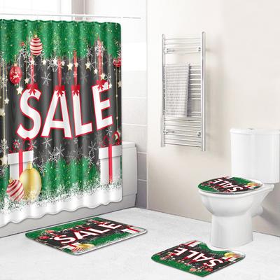 Christmas Shower Curtain Floor Mat Combination Four-Piece Set Bathroom Toilet Carpet Shower Room Mat Foot Mat