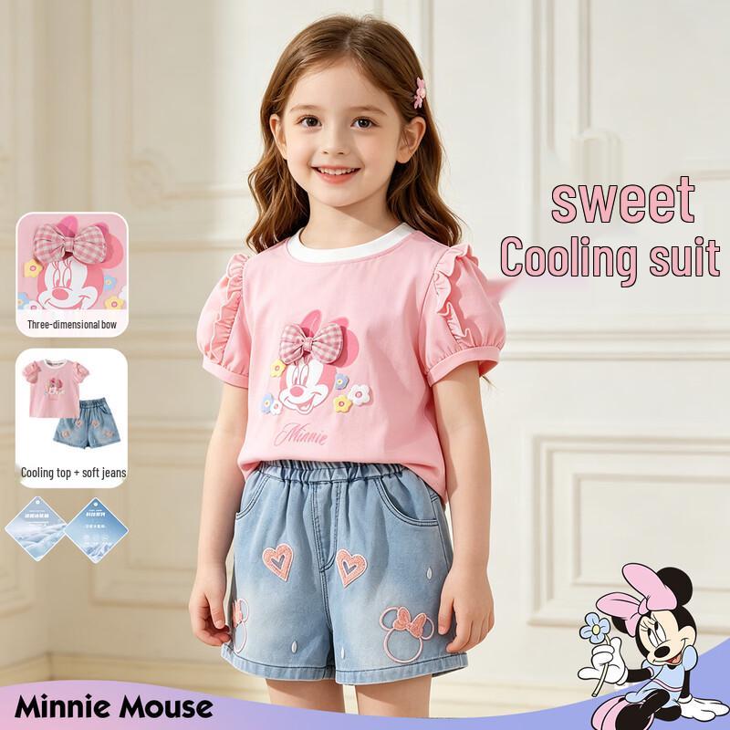 Disney Minnie Mouse Girls' Summer Ice-feel T-shirt & Denim Shorts Set