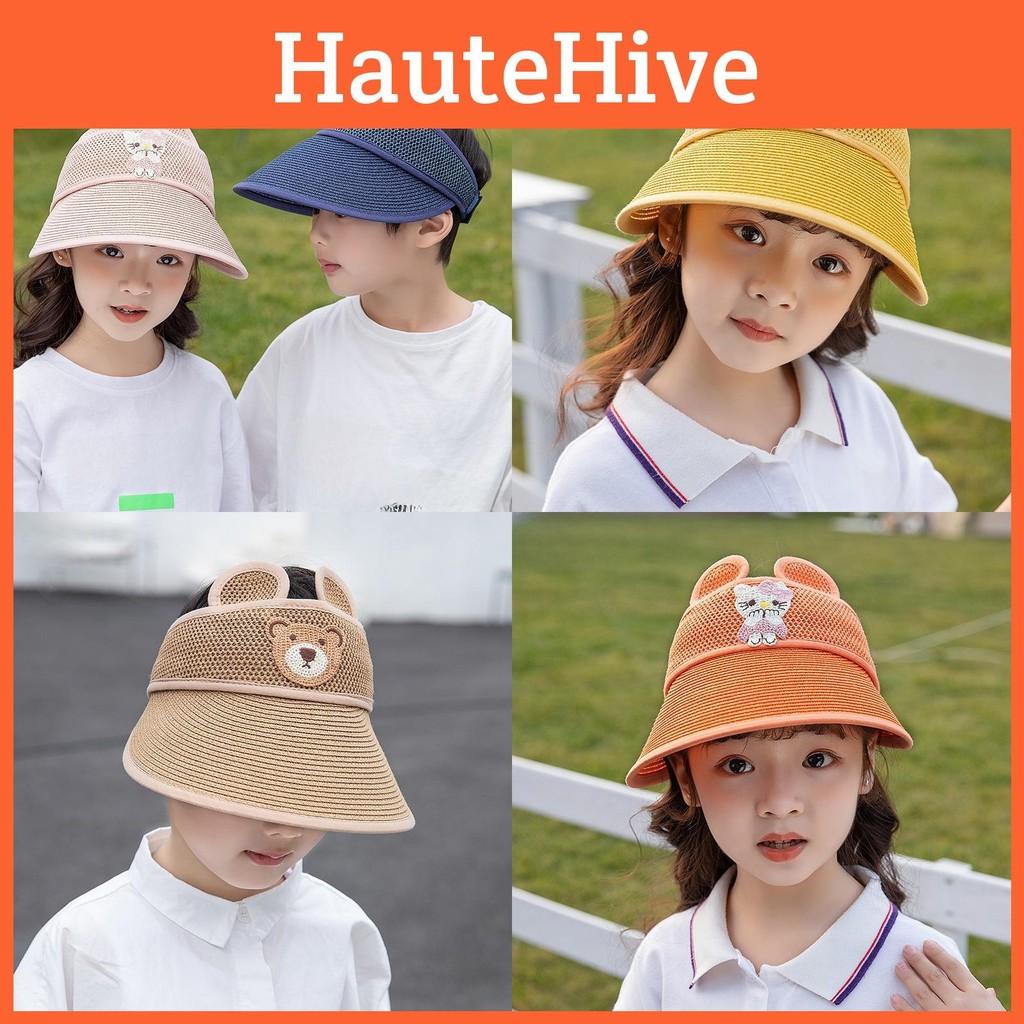 Breathable Summer Kid Sun Hat Wide Brim Cartoon Bear Sunshade Activities Outdoor