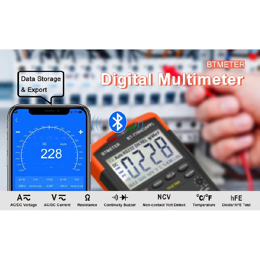 6000 Counts Bluetooth Digital Multimeter, Auto-ranging TRMS Volt Meter for AC/DC Voltage, Current, Resistance, Diode Test