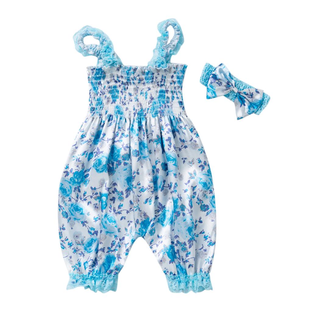 Newborn Infant Baby Girls Ruffle Floral  Romper Jumpsuit+Headband Sets