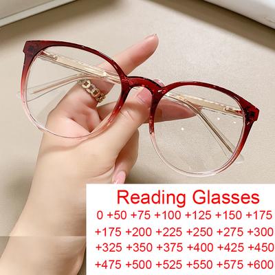 Trending Blue Light Blocking Vintage Women Reading Glasses Oversized Round TR90 Spring Magnifying Eyewear +1 5
