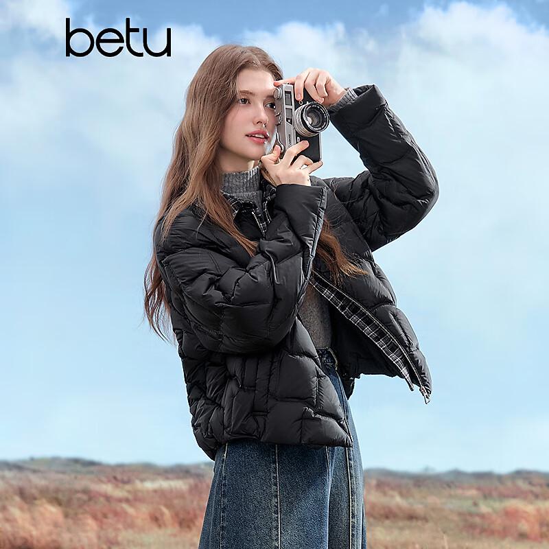 

Betu Women s Patchwork Plaid Fake Two-Piece Down Jacket XS